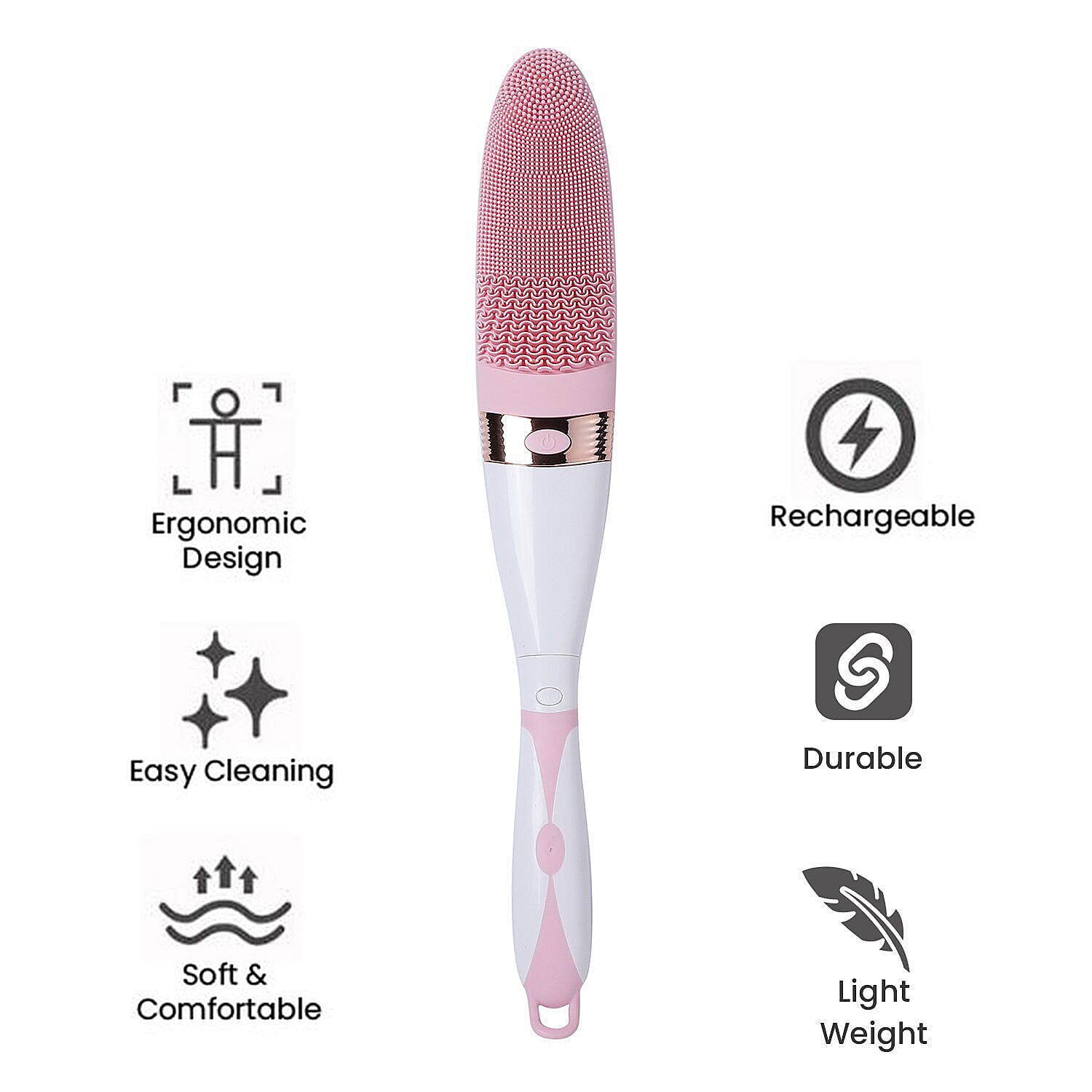Electric Vibration Long Handle Silicone Bath Brush - Pink