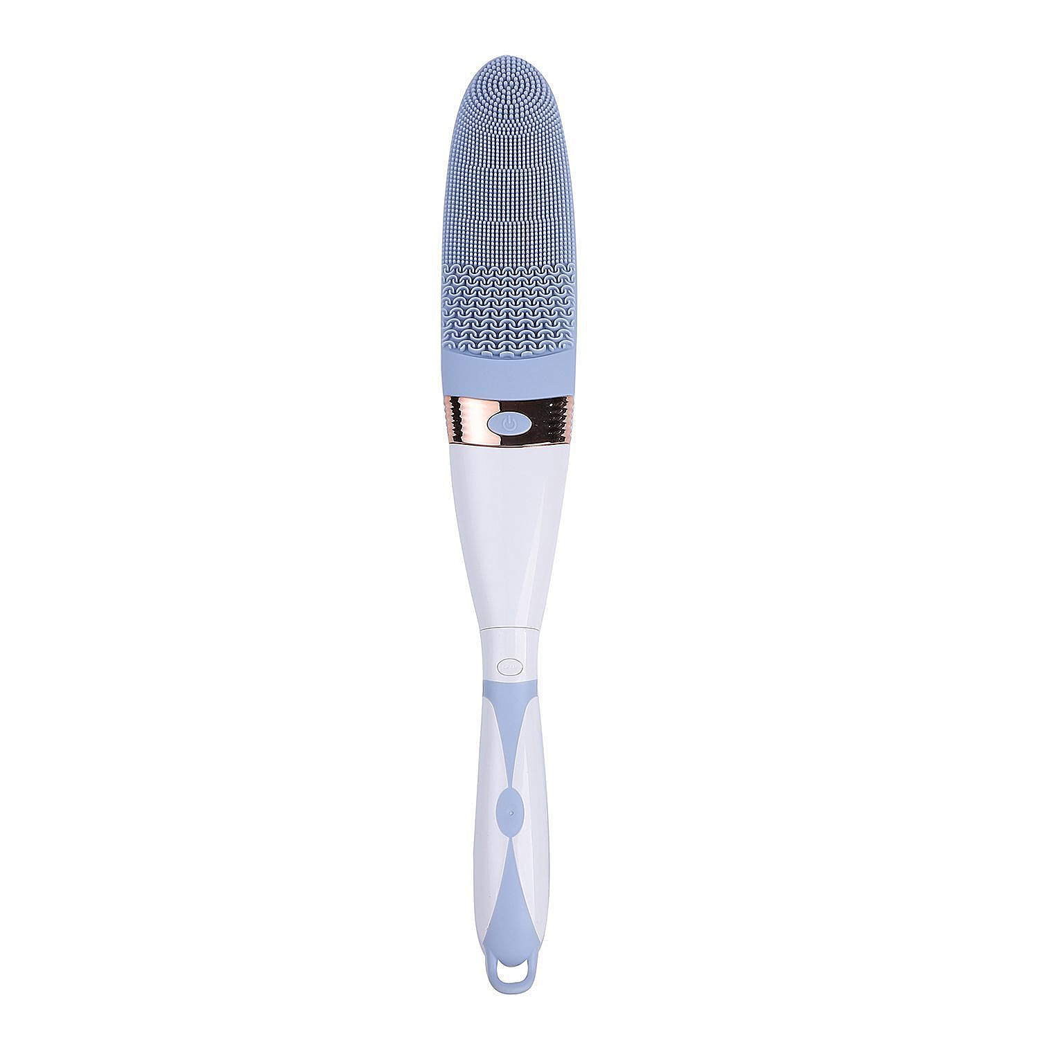 Electric Vibration Long Handle Silicone Bath Brush - Blue ( 2AA Batteries - not Incl.)