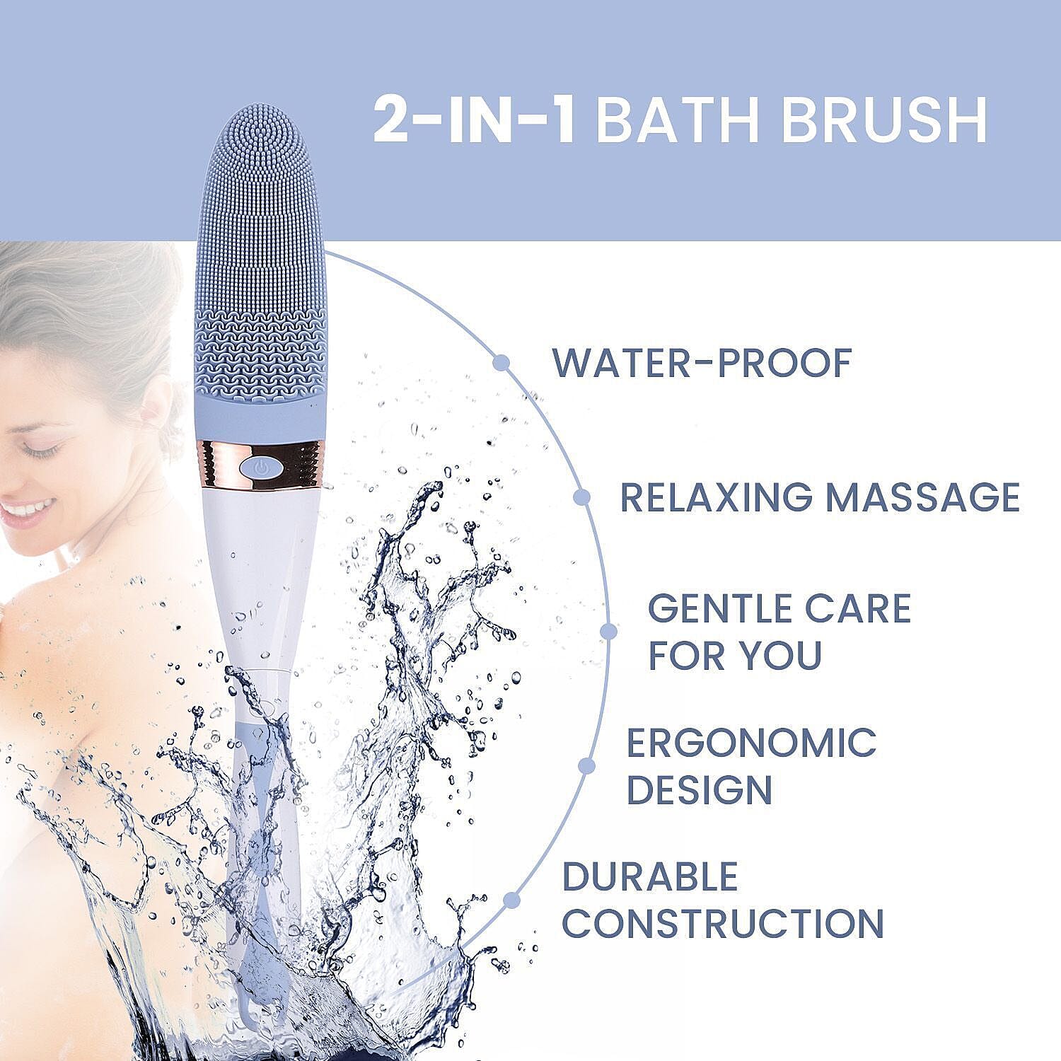 Electric Vibration Long Handle Silicone Bath Brush (Requires 2AA Batteries - Not Included) - Blue