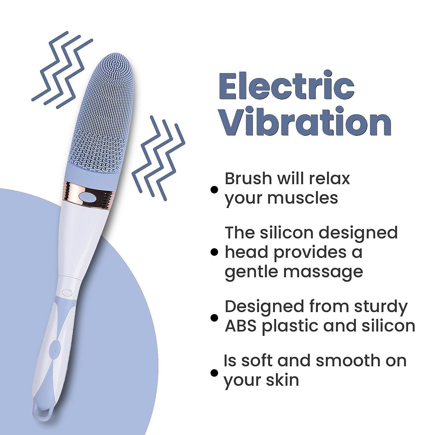 Electric Vibration Long Handle Silicone Bath Brush (Requires 2AA Batteries - Not Included) - Blue