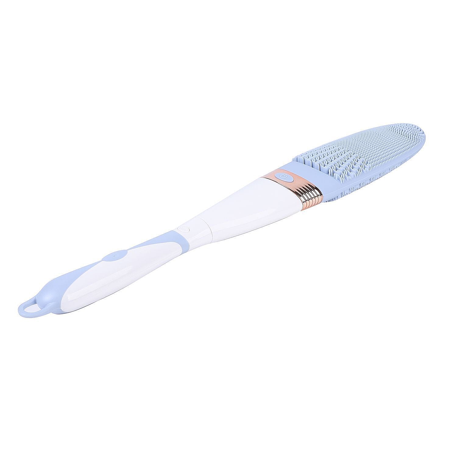 Electric Vibration Long Handle Silicone Bath Brush (Requires 2AA Batteries - Not Included) - Blue