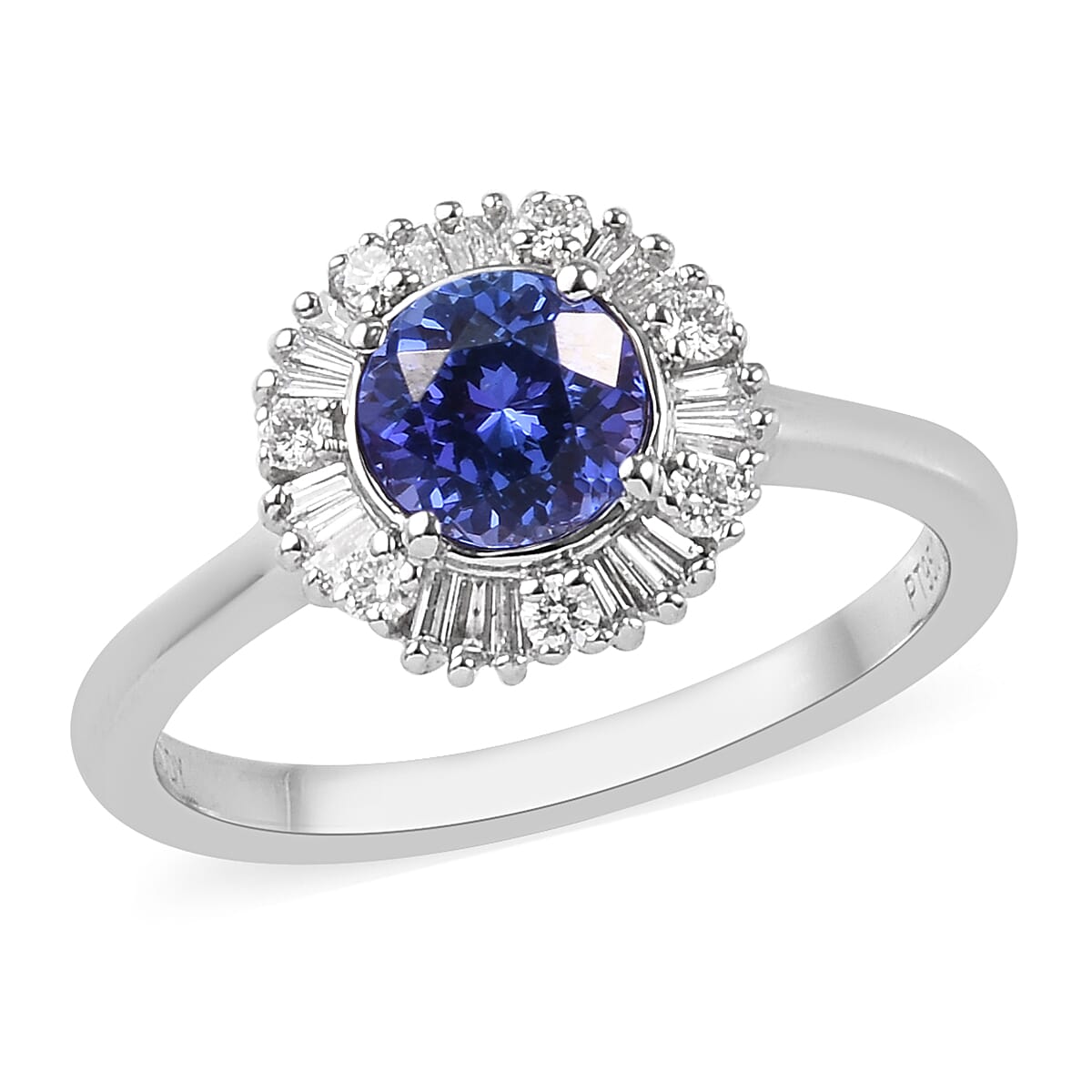 RHAPSODY 950 Platinum AAAA Tanzanite and Diamond Halo Ring 1.15 Ct.