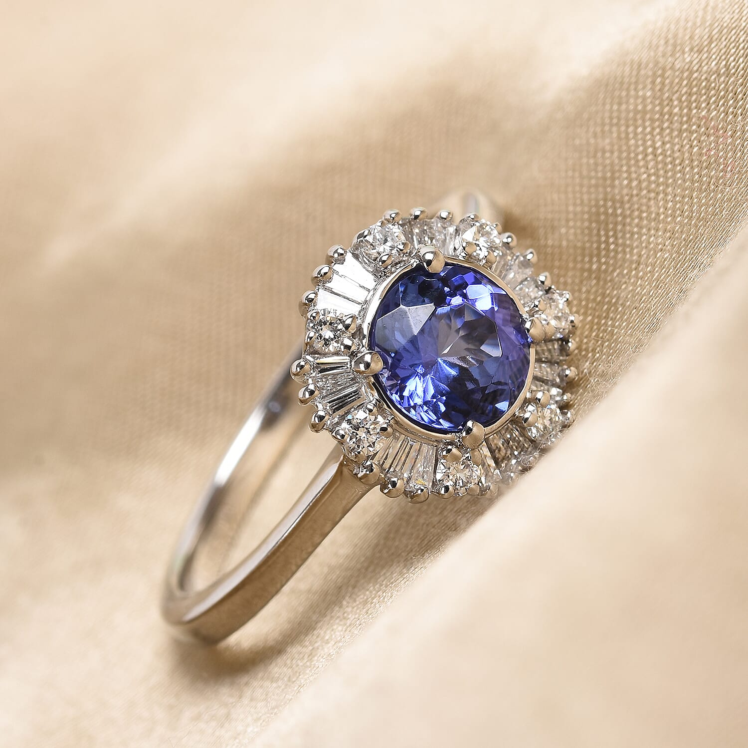 RHAPSODY 950 Platinum AAAA Tanzanite and Diamond Halo Ring 1.15 Ct.