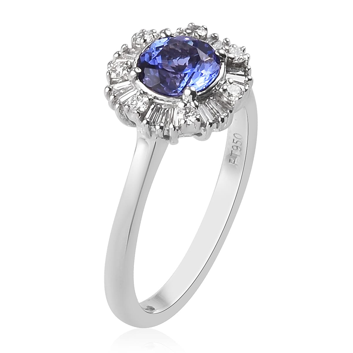 RHAPSODY 950 Platinum AAAA Tanzanite and Diamond Halo Ring 1.15 Ct.