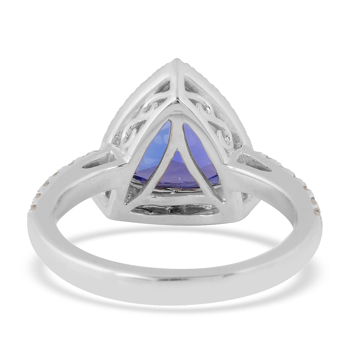 Limited Edition RHAPSODY 950 Platinum AAAA Tanzanite (Trl 10mm, 3.35 Cts) and Diamond (Rnd 0.514 Cts) Ring 3.86 Ct., Platinum Wt 8.44 Gms.