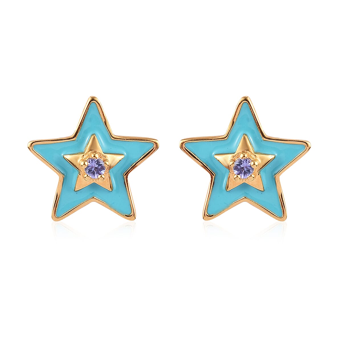 Tanzanite Enamelled Star Earrings (with Push Back) in 14K Gold Overlay Sterling Silver 0.25 Ct.