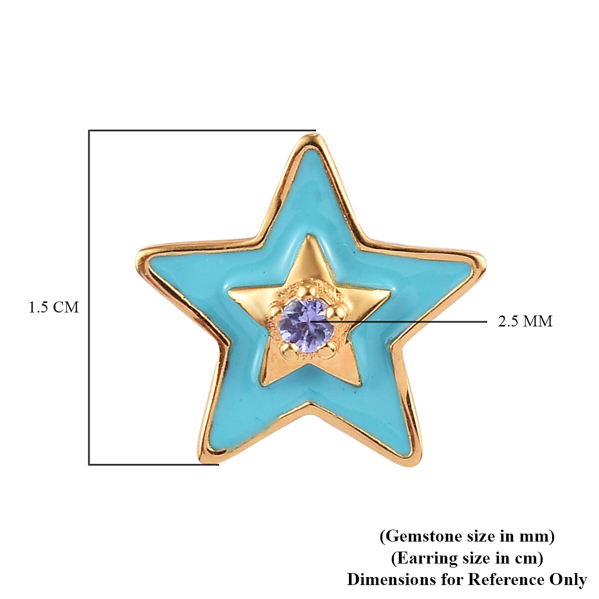 Tanzanite Enamelled Star Earrings (with Push Back) in 14K Gold Overlay Sterling Silver 0.25 Ct.