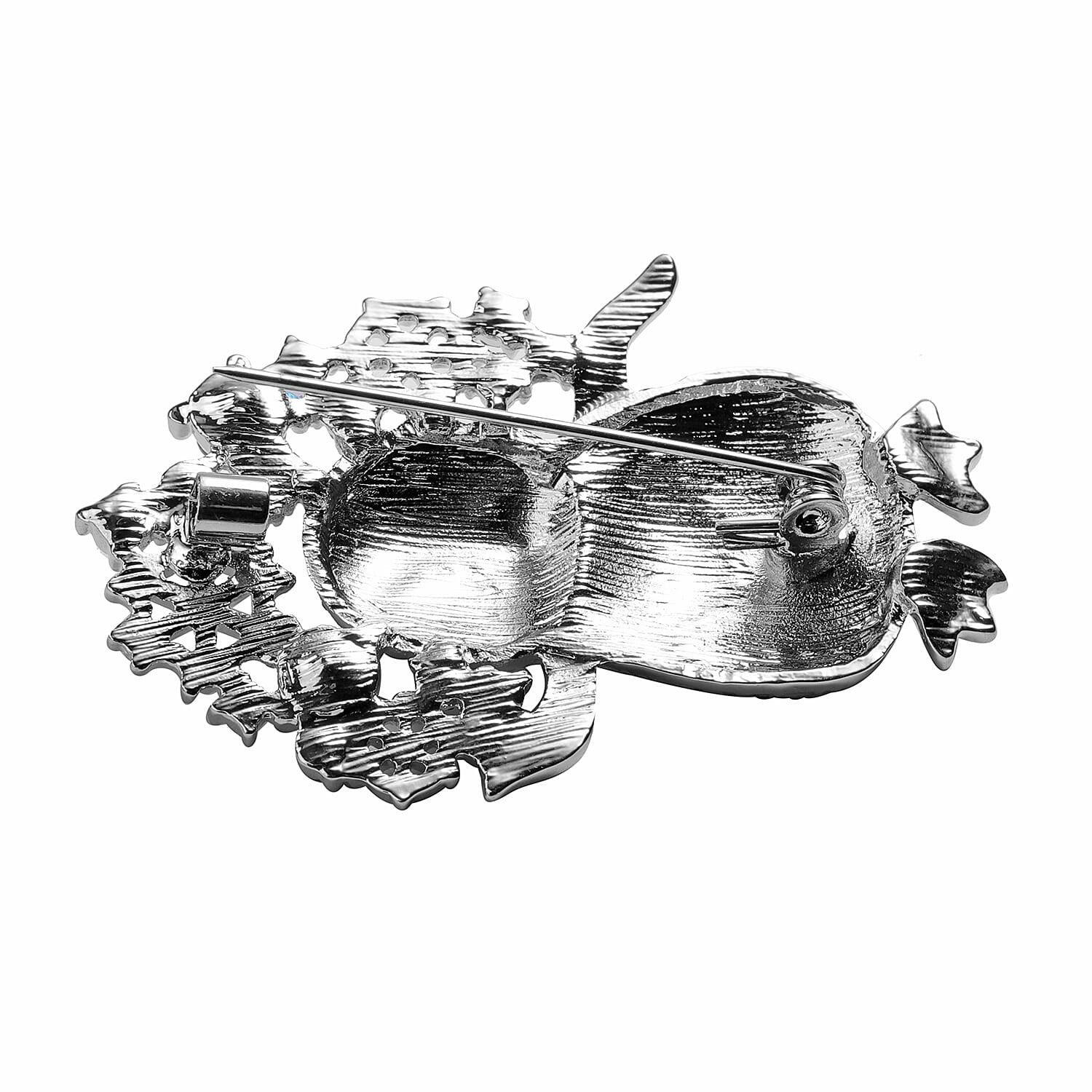 White Austrian Crystal Enamelled Penguin Brooch in Silver Tone