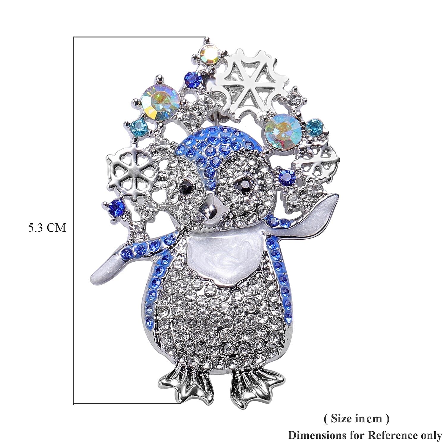 White Austrian Crystal Enamelled Penguin Brooch in Silver Tone