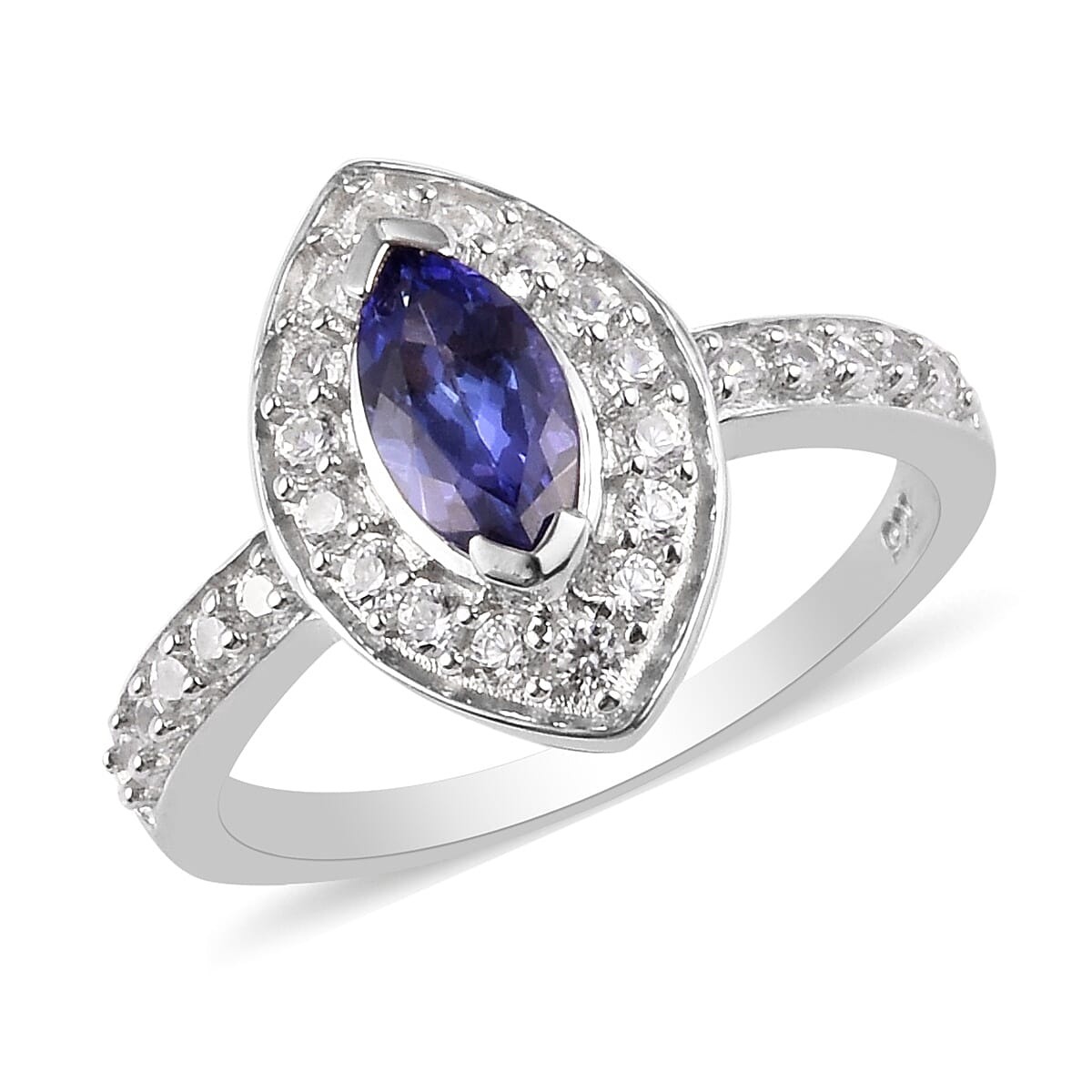 Tanzanite and Natural Cambodian Zircon Ring in Platinum Overlay Sterling Silver 1.04 Ct.