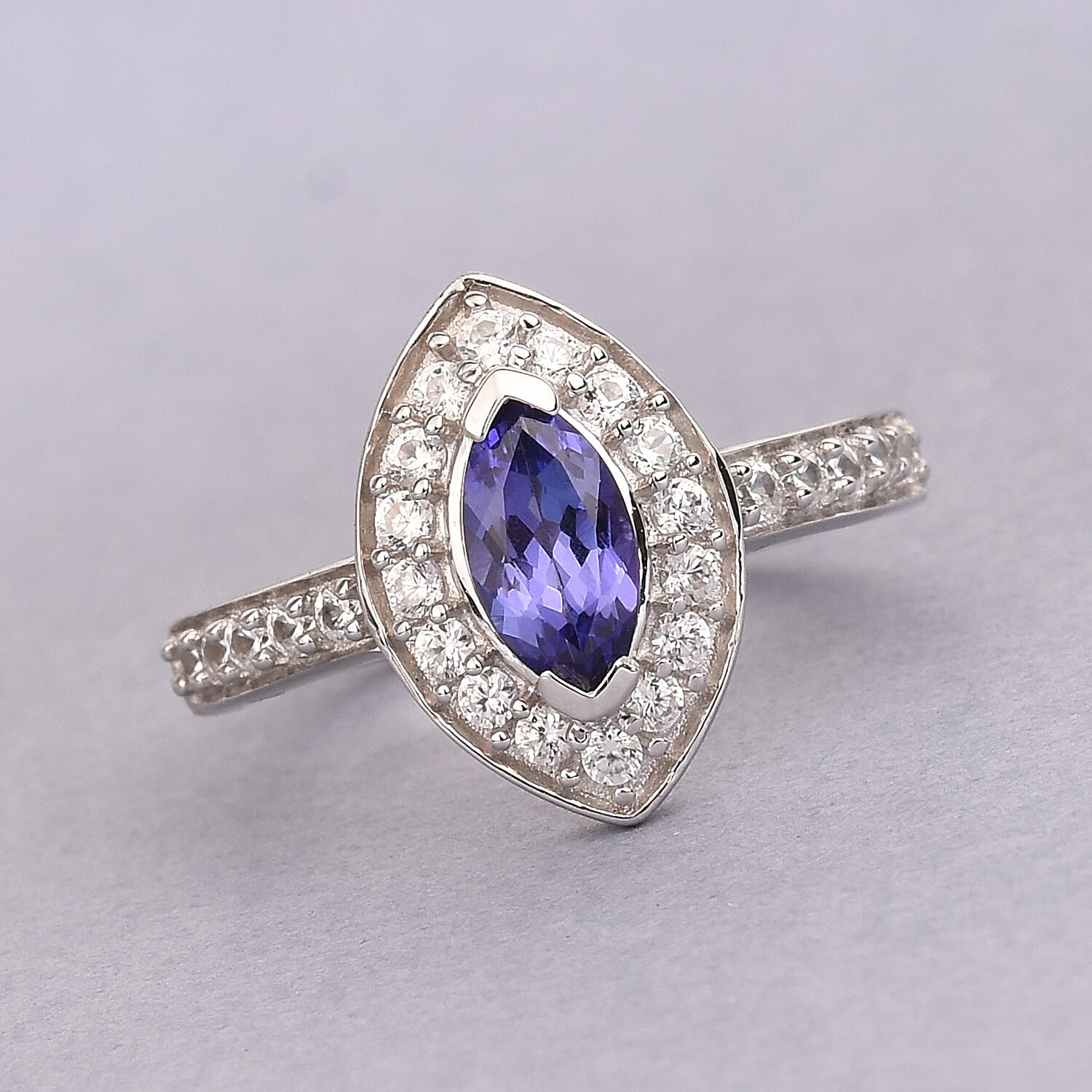 Tanzanite and Natural Cambodian Zircon Ring in Platinum Overlay Sterling Silver 1.04 Ct.