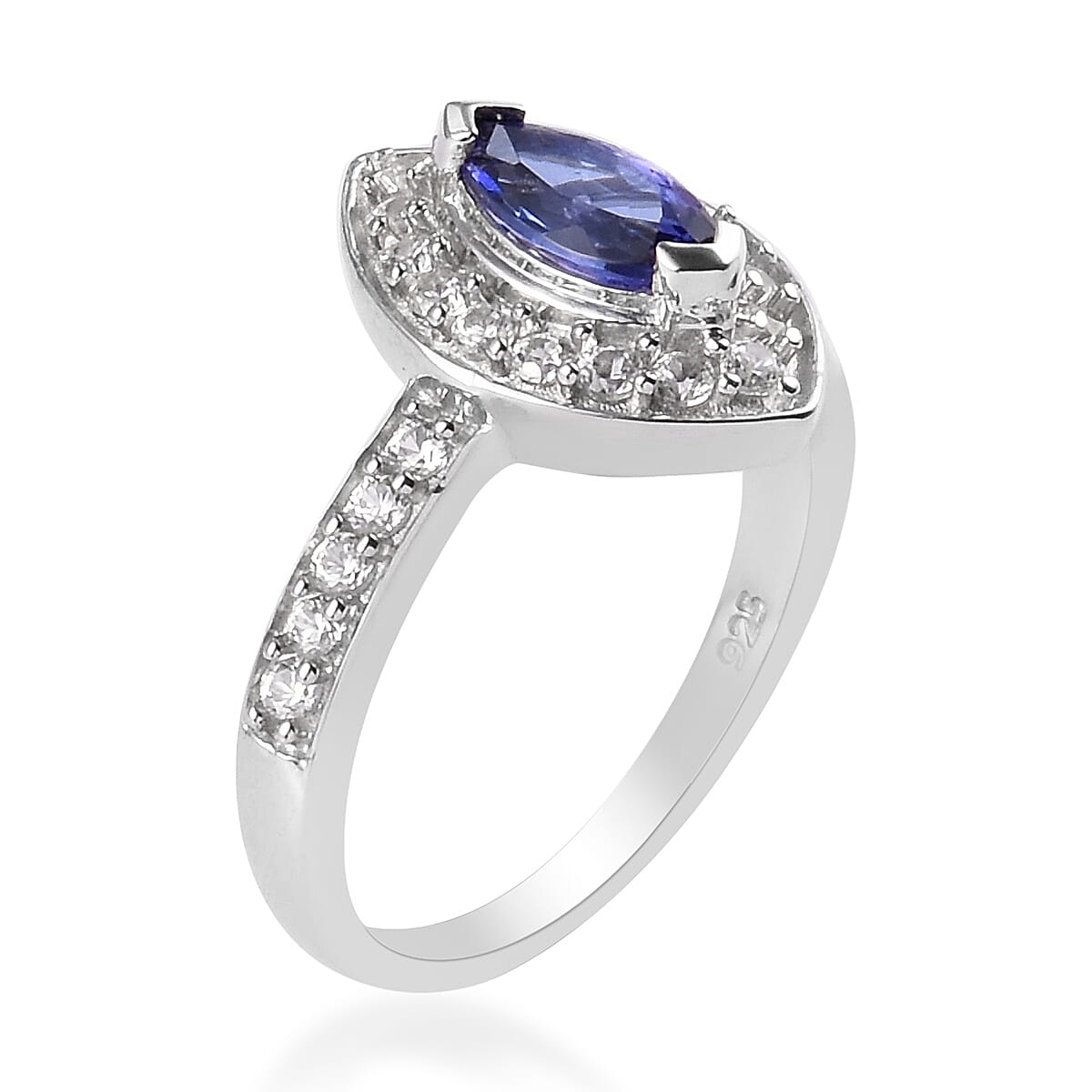 Tanzanite and Natural Cambodian Zircon Ring in Platinum Overlay Sterling Silver 1.04 Ct.