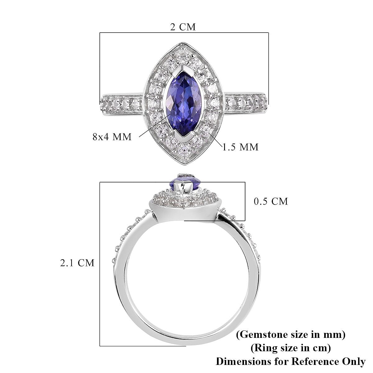 Tanzanite and Natural Cambodian Zircon Ring in Platinum Overlay Sterling Silver 1.04 Ct.
