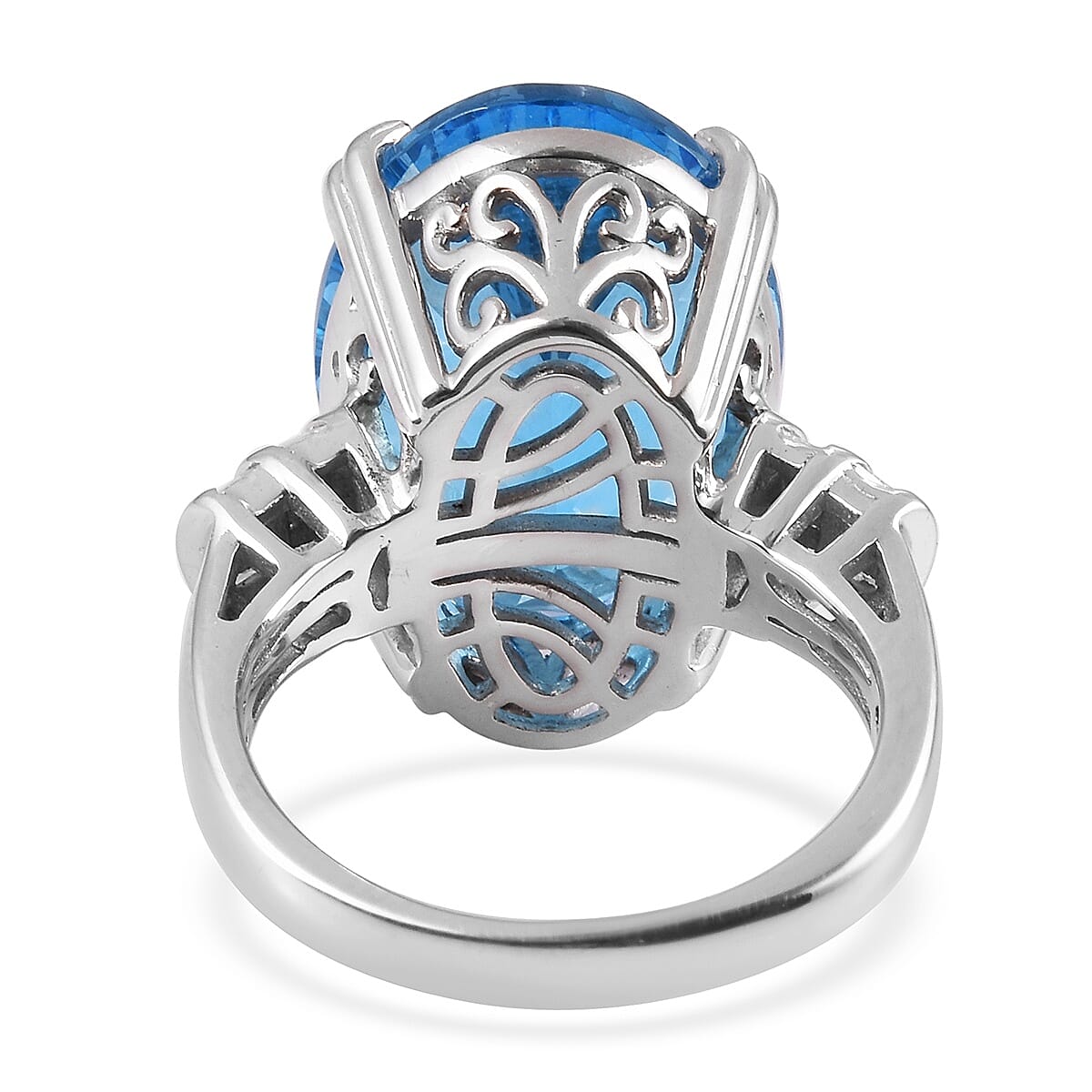 Swiss Blue Topaz and Diamond Ring in Platinum Overlay Sterling Silver 17.18 Ct, Silver wt 5.92 Gms