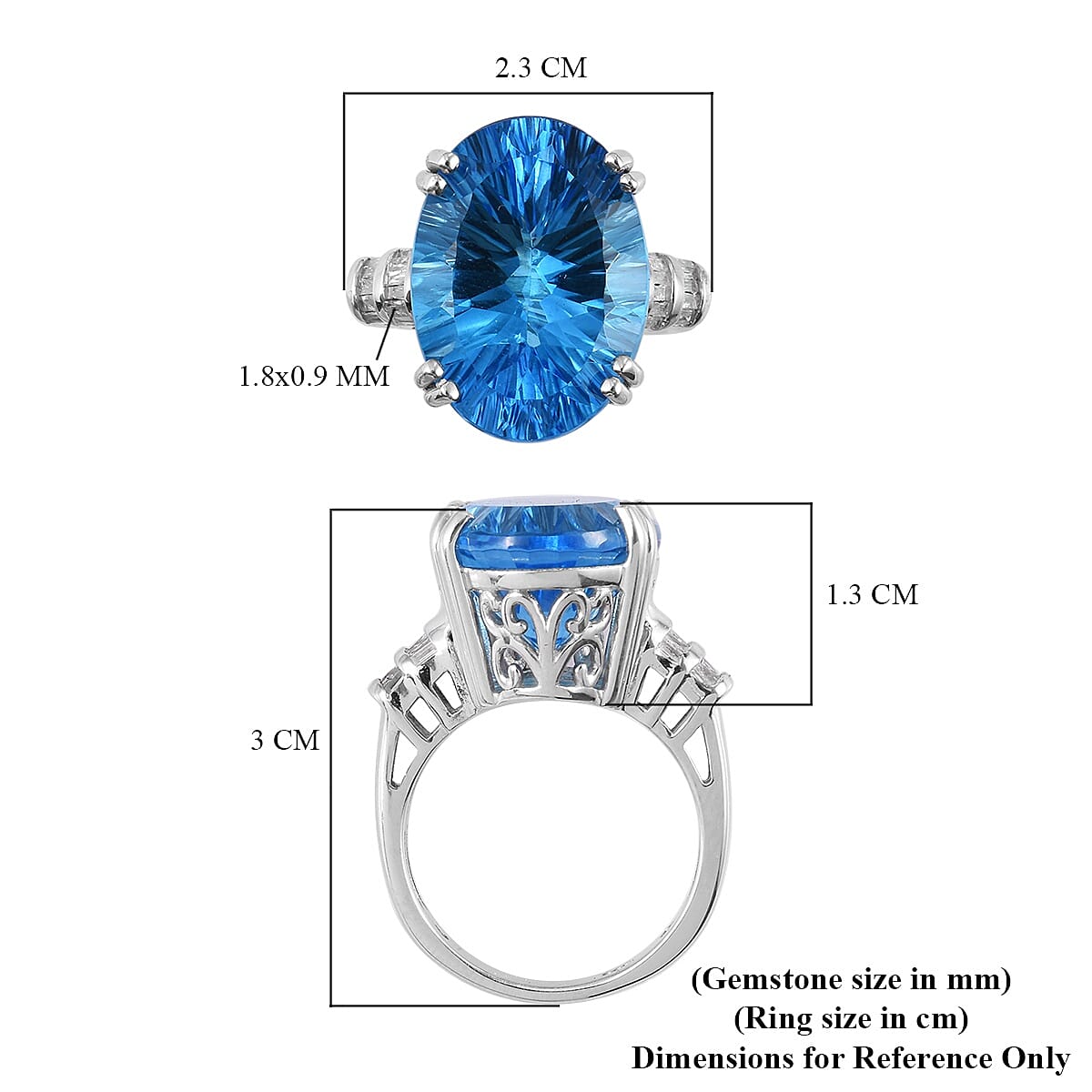 Swiss Blue Topaz and Diamond Ring in Platinum Overlay Sterling Silver 17.18 Ct, Silver wt 5.92 Gms