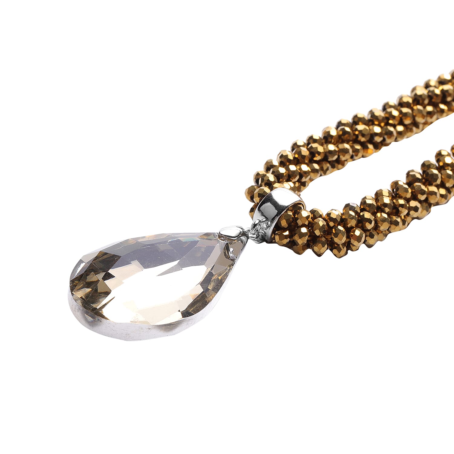 2 Piece Set  - Simulated Champagne Diamond and Golden Bead Necklace (Size 20) with Detachable Pendant