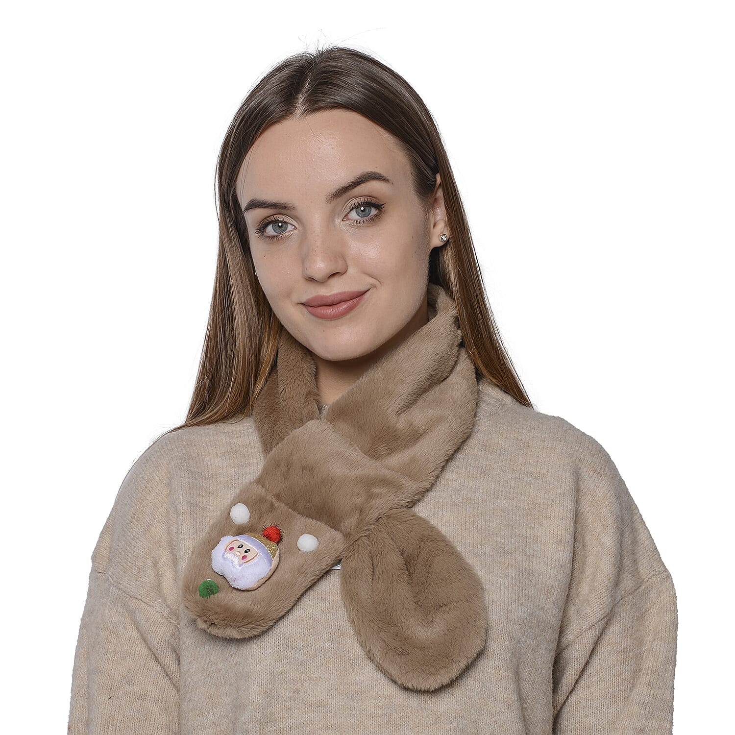 Faux Fur Scarf (Size 10x90cm) - Brown