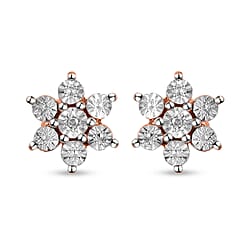 Diamond Floral Stud Earrings in Rose Gold Plated Sterling Silver