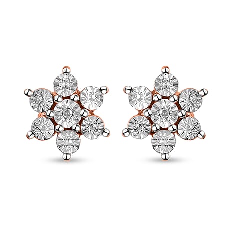 Diamond Floral Stud Earrings in Rose Gold Overlay Sterling Silver