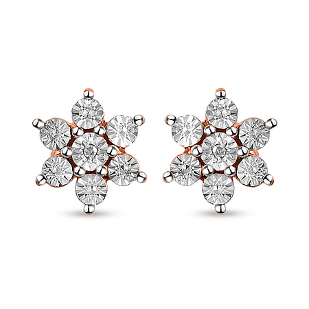 Diamond Floral Stud Earrings in Rose Gold Plated Sterling Silver