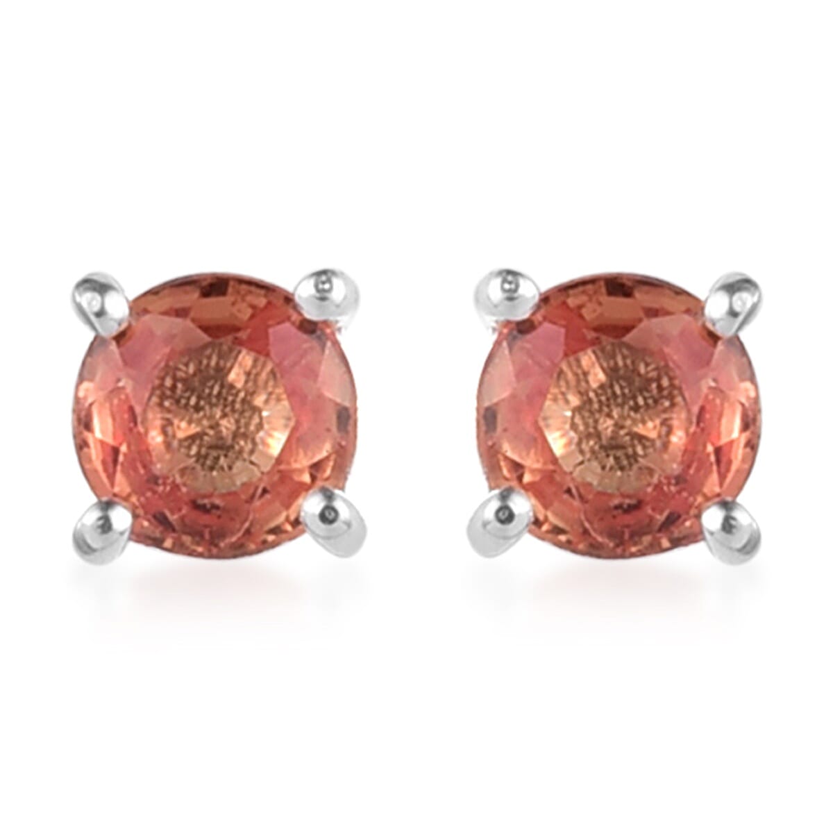 Orange Sapphire Stud Earrings (with Push Back) in Sterling Silver