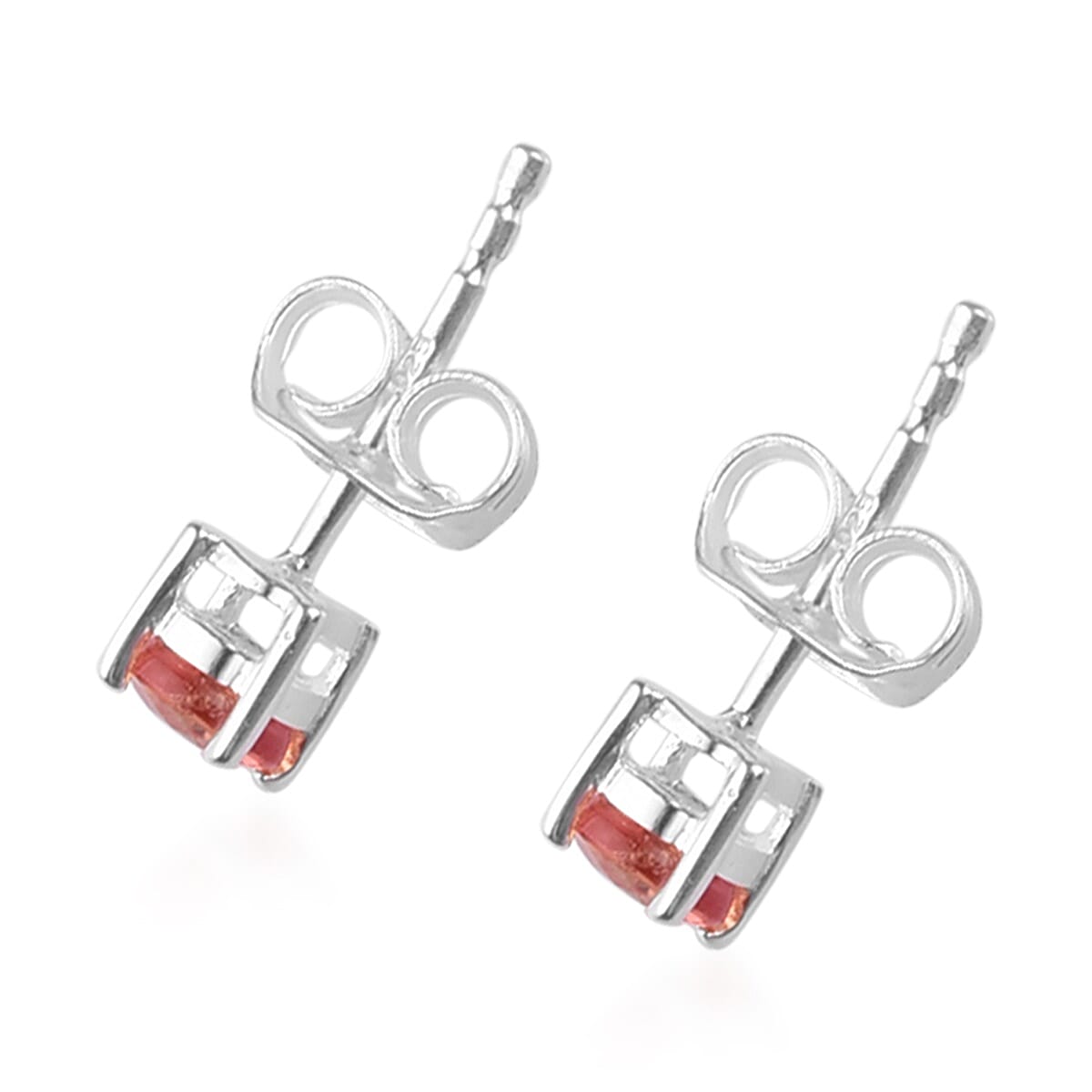 Orange Sapphire Stud Earrings (with Push Back) in Sterling Silver