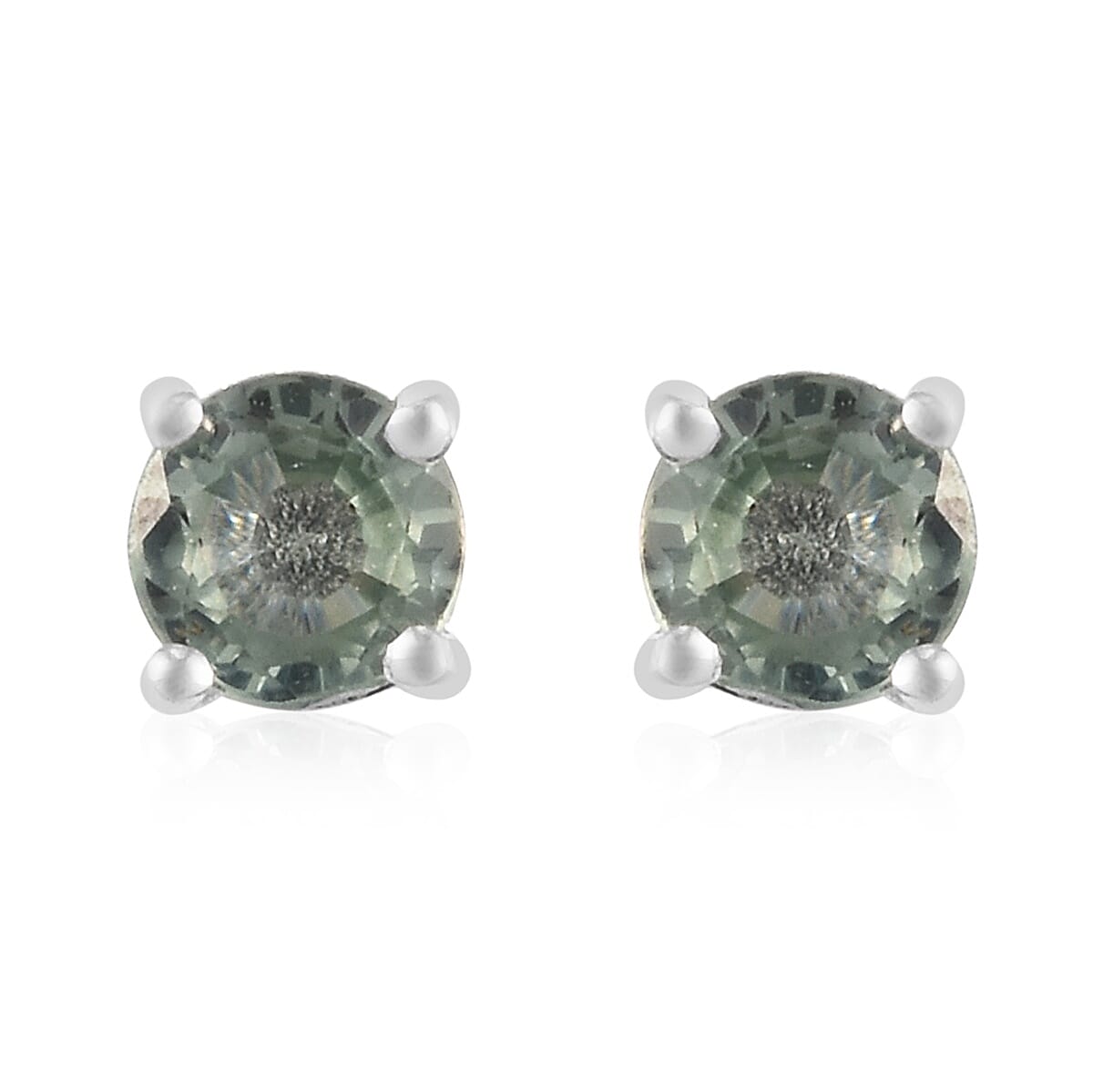 Green Sapphire Stud Earrings (with Push Back) in Sterling Silver