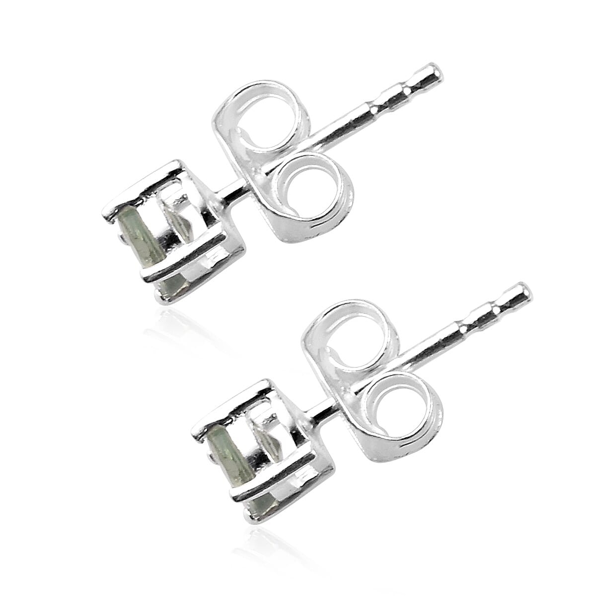 Green Sapphire Stud Earrings (with Push Back) in Sterling Silver
