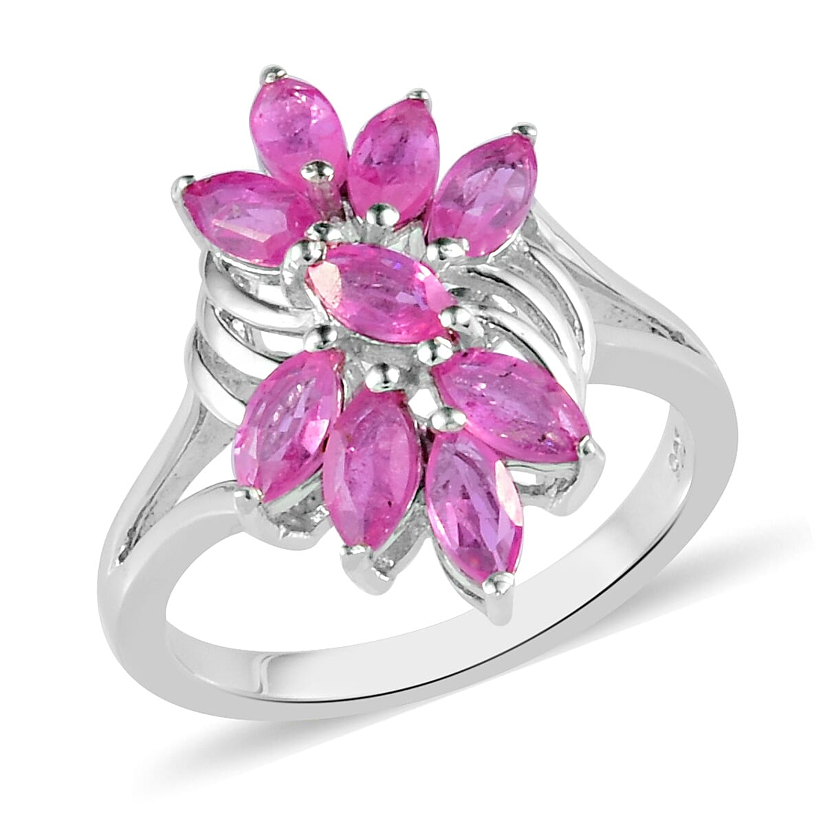 Hot Pink Sapphire Ring in Platinum Overlay Sterling Silver 2.00 Ct.