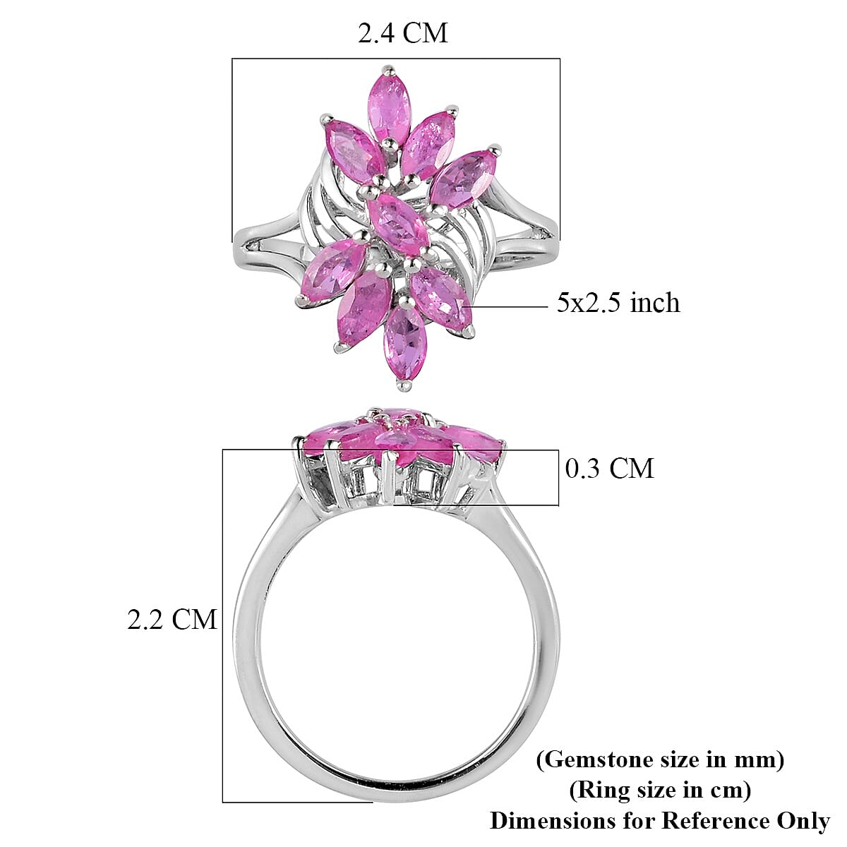 Hot Pink Sapphire Ring in Platinum Overlay Sterling Silver 2.00 Ct.