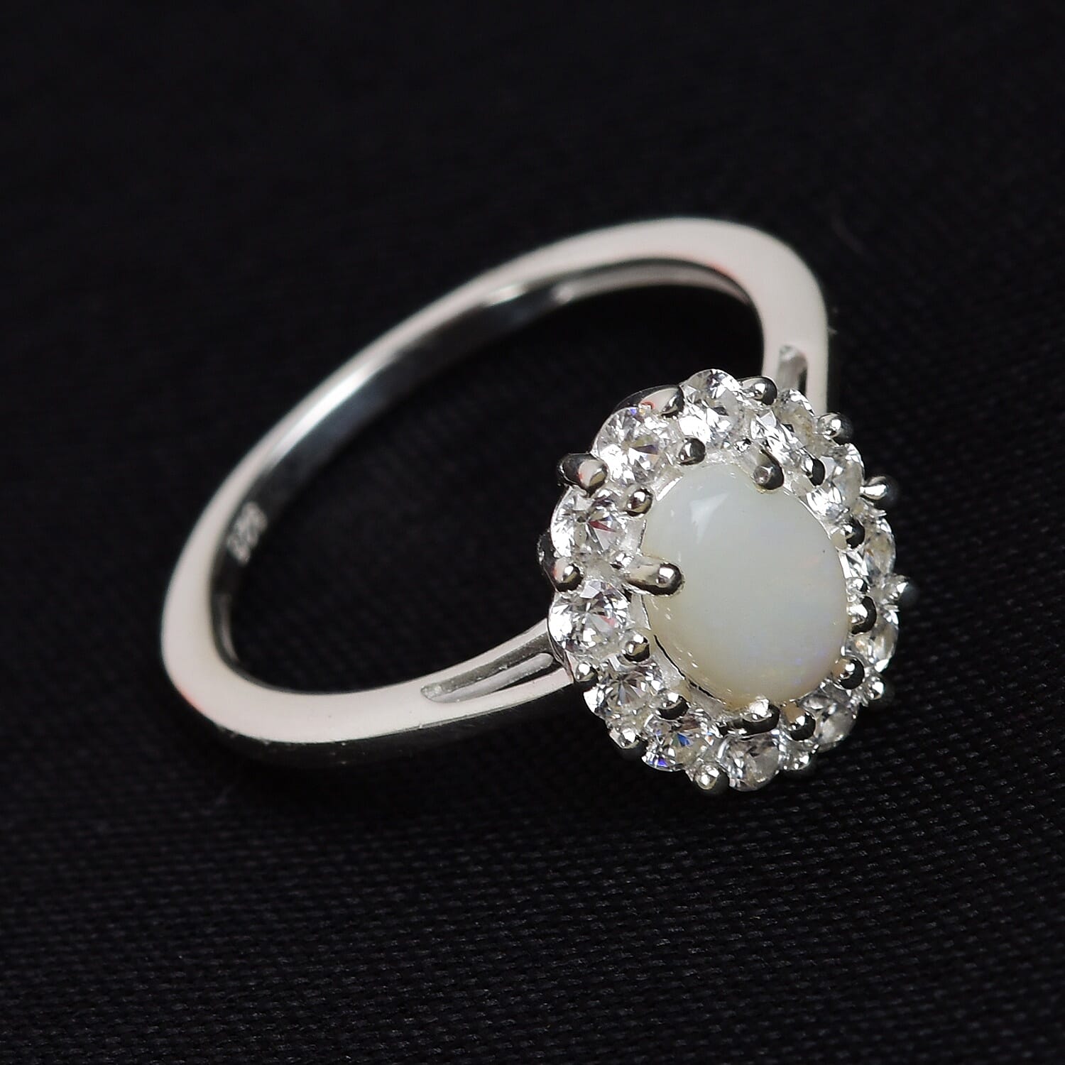 Natural Australian Opal (Ovl 7x5mm), Natural Cambodian Zircon Ring in Sterling Silver 1.00 Ct.