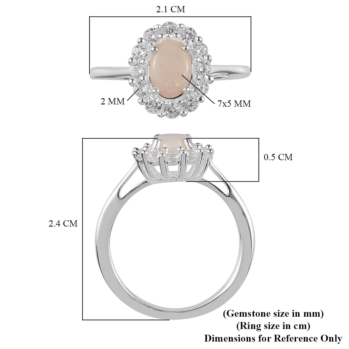 Natural Australian Opal (Ovl 7x5mm), Natural Cambodian Zircon Ring in Sterling Silver 1.00 Ct.