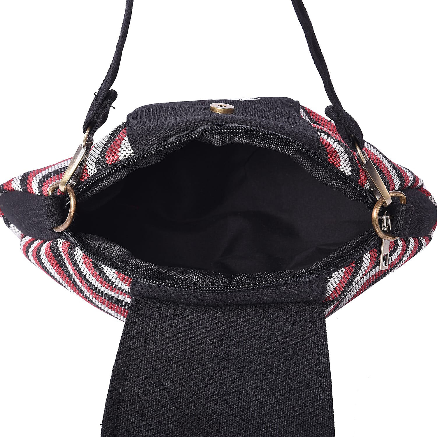 Ethnic Bag Collection - Classic Style Striped Tote Bag with Adjustable Shoulder Starp - Black and Multi