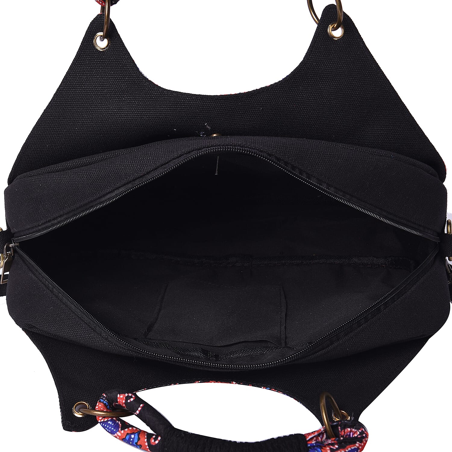 Hand-made Full Floral Embroidery Pattern Tote Bag (35x9x25cm) with Handle and Shoulder Strap - Black and Multi