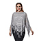 Spring Collection - Rose Pattern Hollow Out Poncho with Fringe Hem in Grey (Free Size; Length 50Cm)