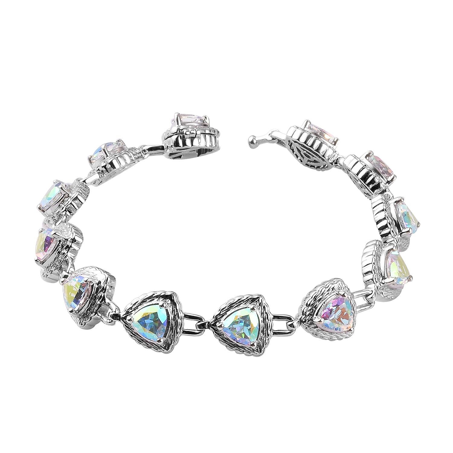 Mercury Mystic Topaz Bracelet (Size 7.5) in Platinum Overlay Sterling Silver 11.00 Ct, Silver Wt. 17.91 Gms