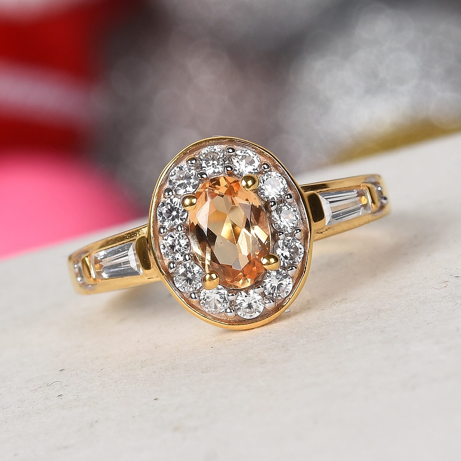 Golden Imperial Topaz and Natural Cambodian Zircon Ring in 14K Gold Overlay Sterling Silver 1.25 Ct.