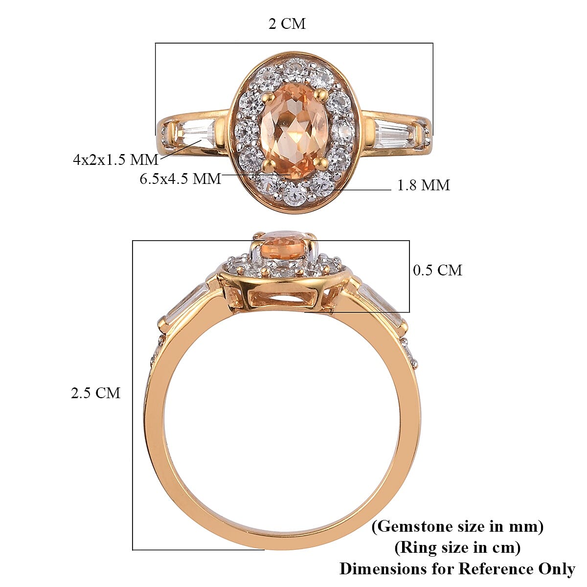 Golden Imperial Topaz and Natural Cambodian Zircon Ring in 14K Gold Overlay Sterling Silver 1.25 Ct.