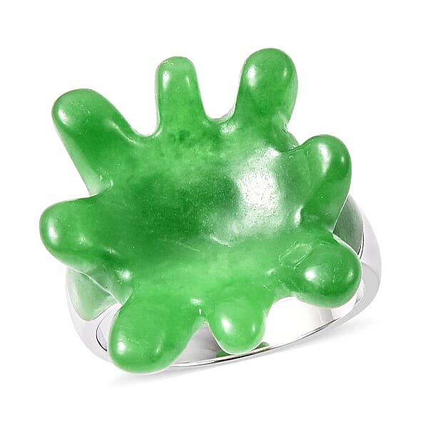 24.75 Ct. Green Jade Water Splash Ring in Rhodium Overlay Sterling Silver 3689702 TJC