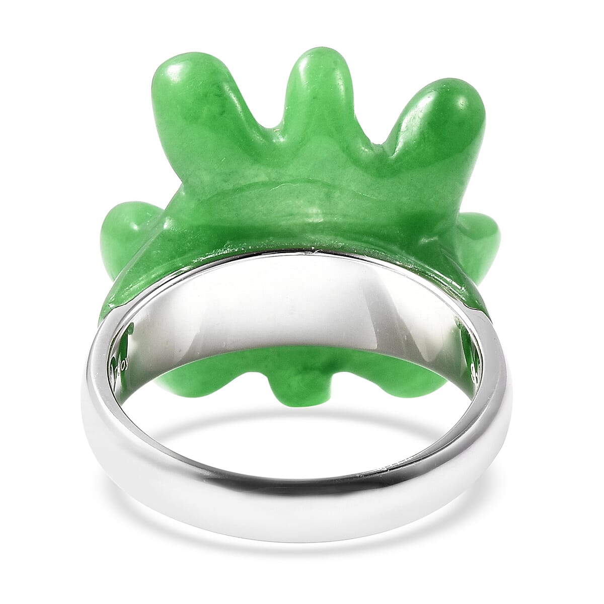 Green Jade Water Splash Ring in Rhodium Overlay Sterling Silver 24.750  Ct.