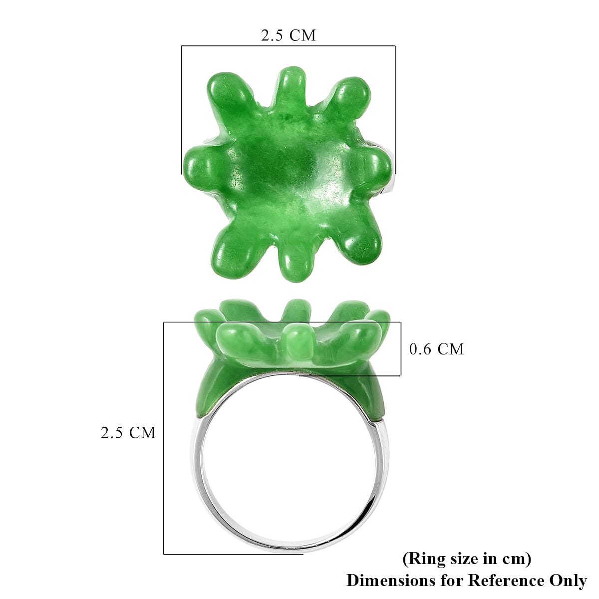 Green Jade Water Splash Ring in Rhodium Overlay Sterling Silver 24.750  Ct.