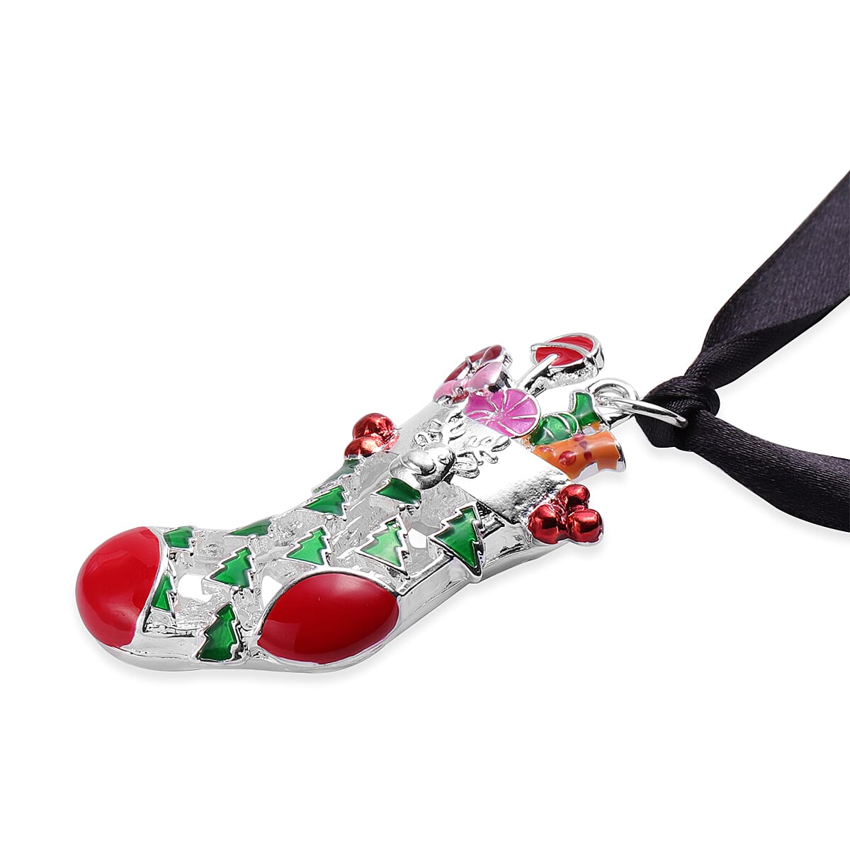 RACHEL GALLEY - Christmas Stocking Enamelled Charm in Silver Tone