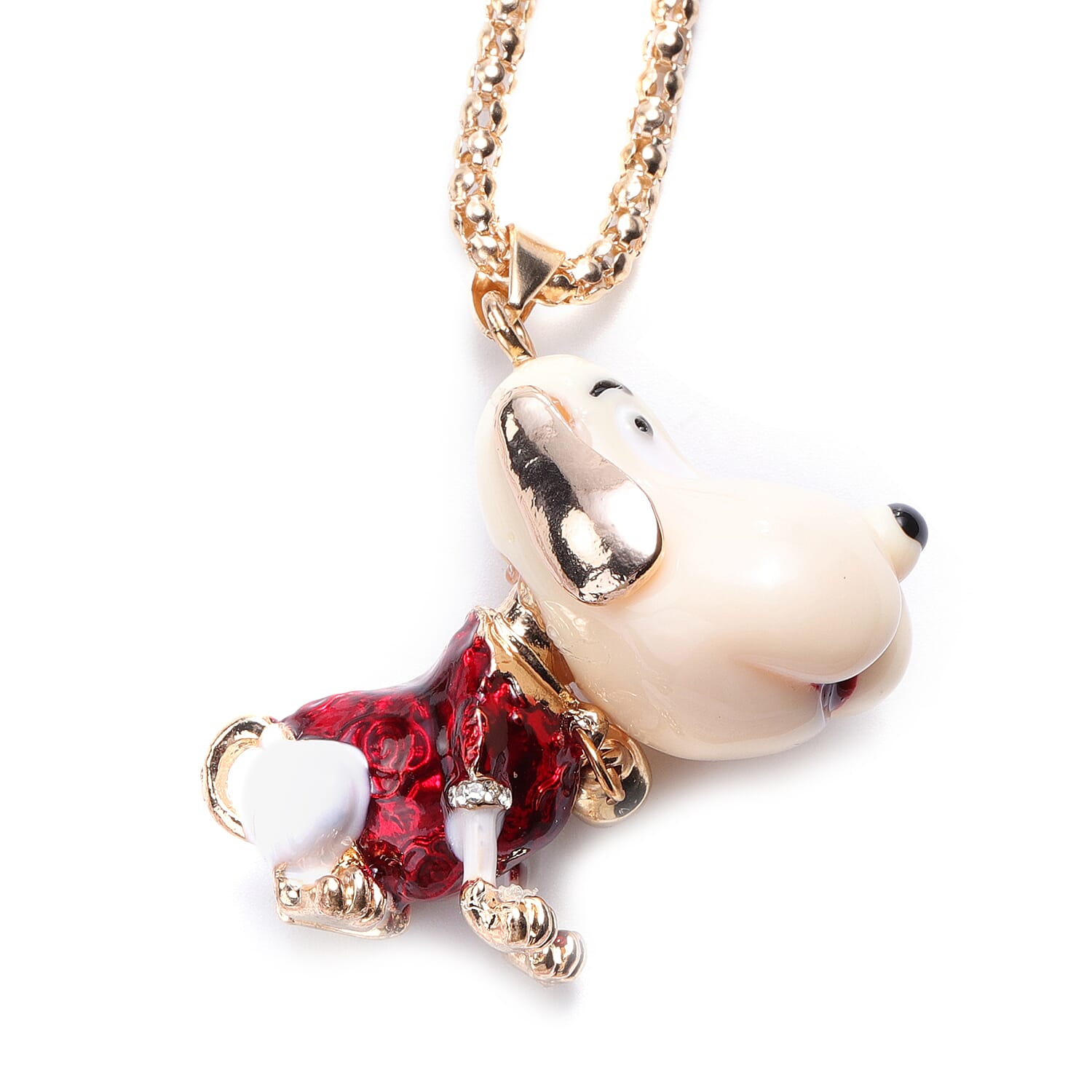 Set of 2 White Austrian Crystal Dog Enamelled Necklace (Size 28 with 2 inch Extender) and Mirror in Yellow Gold Tone