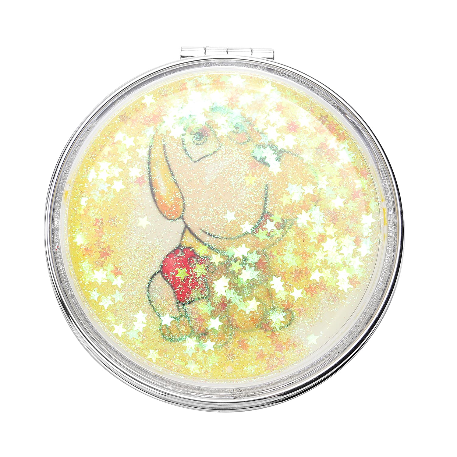 Set of 2 White Austrian Crystal Dog Enamelled Necklace (Size 28 with 2 inch Extender) and Mirror in Yellow Gold Tone