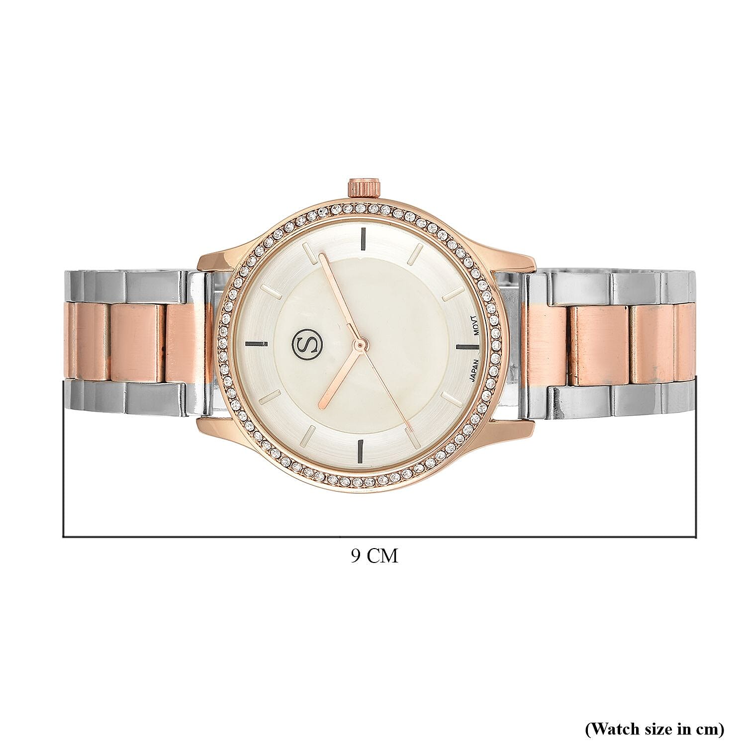 STRADA Japanese Movement Watch in Rose Gold Tone with Crystal Studded Bezel