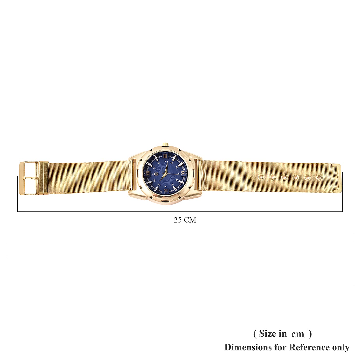 STRADA Japanese Movement Navy Blue Dial Water Resistant Watch with Yellow Gold Tone Mesh Style Strap in Stainless Steel