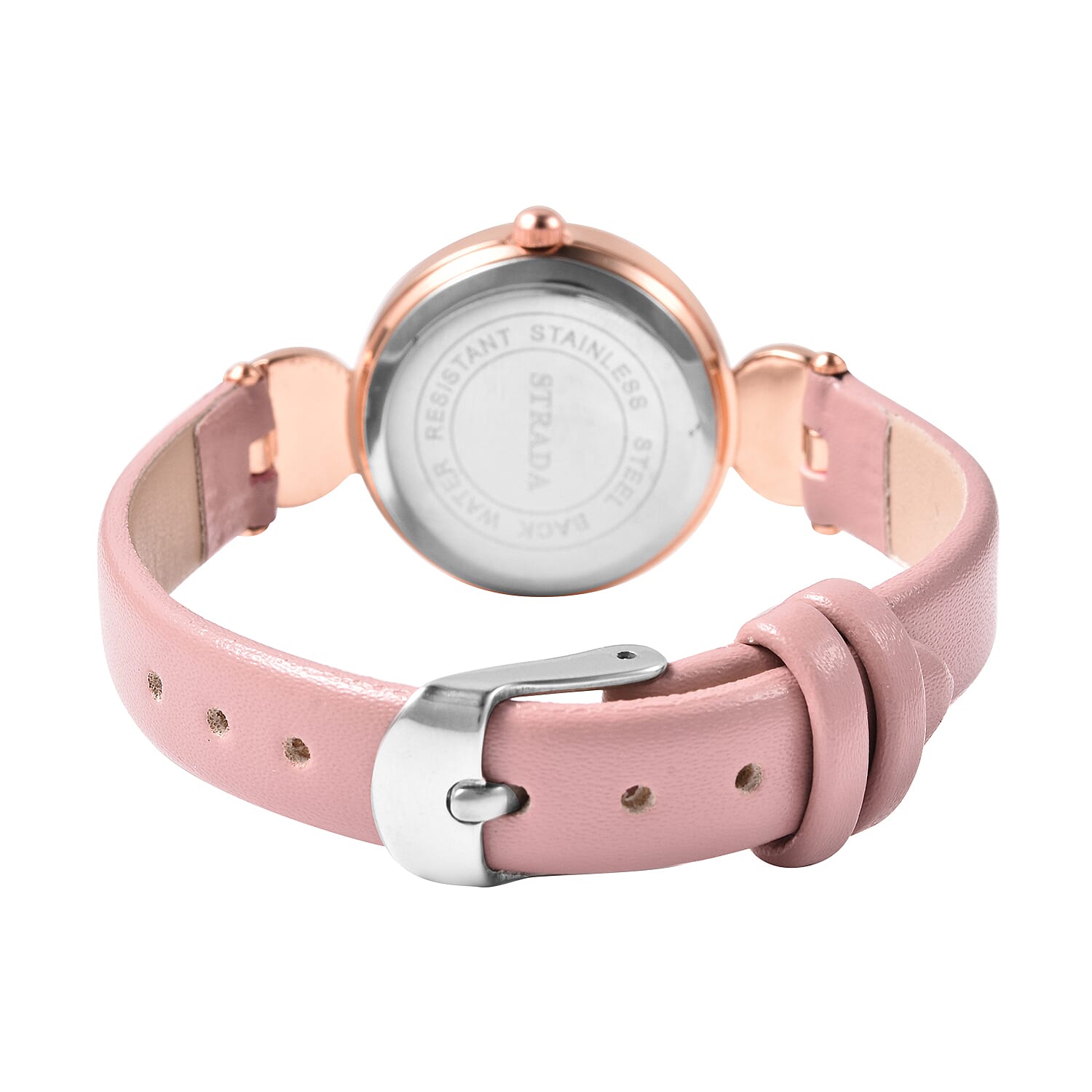 2 Piece Set - STRADA Japanese Movement Rose Quartz and White Austrian Crystal Studded Water Resistant Watch with Pink Strap and Pendant with Chain (Size 28) in Rose Gold Tone 16.00 Ct.