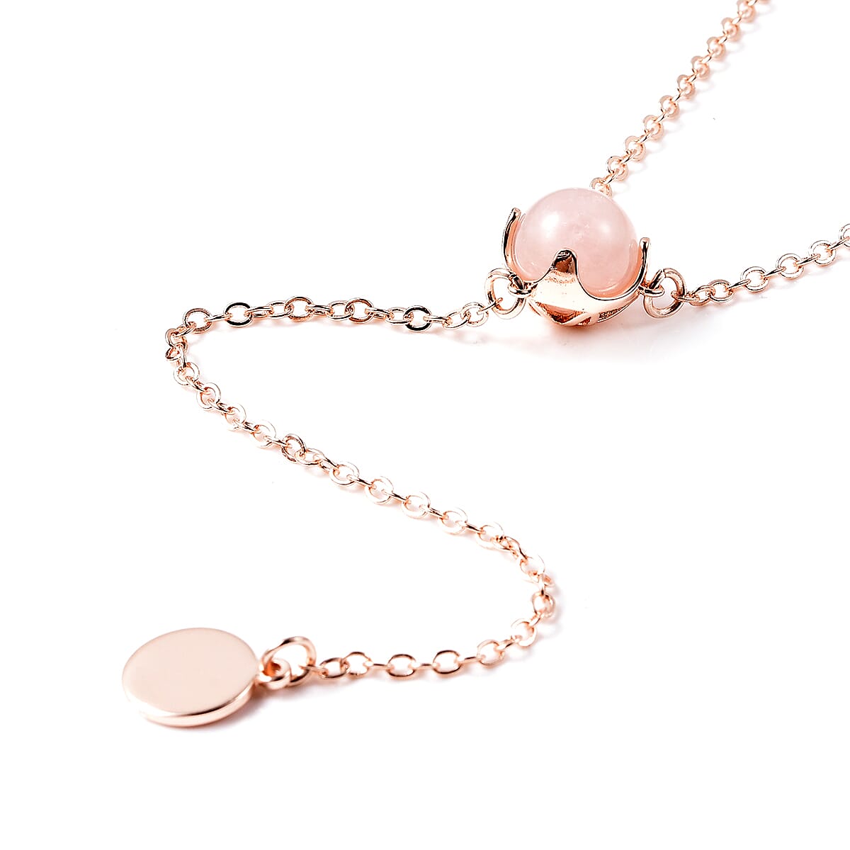 2 Piece Set - STRADA Japanese Movement Rose Quartz and White Austrian Crystal Studded Water Resistant Watch with Pink Strap and Pendant with Chain (Size 28) in Rose Gold Tone 16.00 Ct.