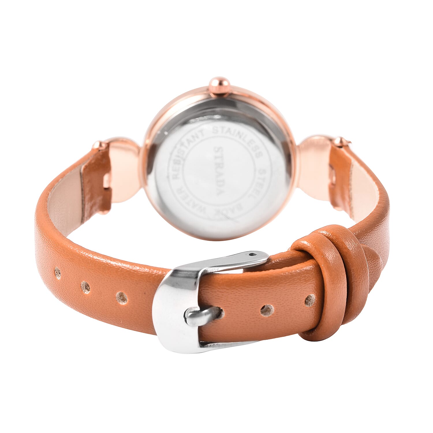 2 Piece Set - STRADA Japanese Movement Yellow Tiger Eye and Austrian Crystal Studded Water Resistant Watch with Coffee Strap and Pendant with Chain (Size 28) in Rose Gold Tone 16.00 Ct.