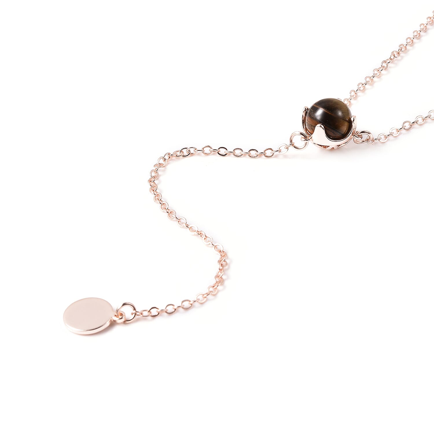 2 Piece Set - STRADA Japanese Movement Yellow Tiger Eye and Austrian Crystal Studded Water Resistant Watch with Coffee Strap and Pendant with Chain (Size 28) in Rose Gold Tone 16.00 Ct.